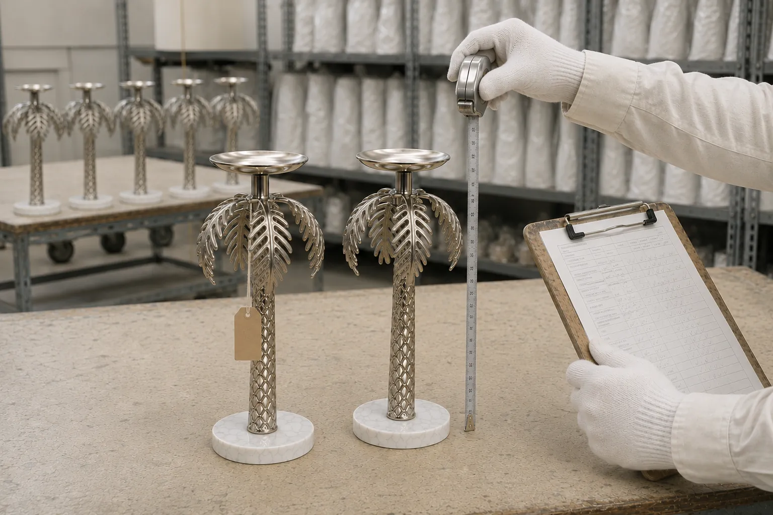 A piece being measured against its specification during final inspection.